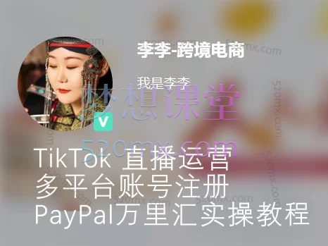 李李跨境电商:TikTok 直播运营 + 多平台账号注册 + PayPal 万里汇实操教程跨境课程-外贸教程-精品网课-电商运营课库课堂