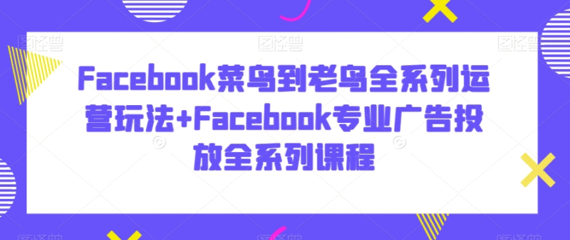 Facebook广告投放菜鸟到老鸟系列课程跨境课程-外贸教程-精品网课-电商运营课库课堂