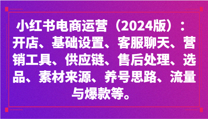 达哥2024小红书电商运营跨境课程：开店选品流量爆款全攻略跨境课程-外贸教程-精品网课-电商运营课库课堂