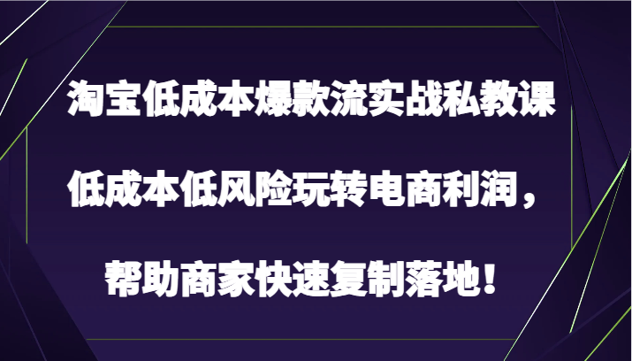 卡卡老师·淘宝低成本爆款流实战私教课跨境课程-外贸教程-精品网课-电商运营课库课堂
