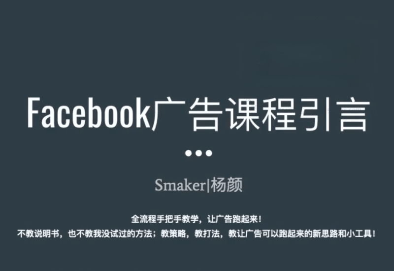 Smaker|杨颜Facebook 广告营销课程跨境课程-外贸教程-精品网课-电商运营课库课堂
