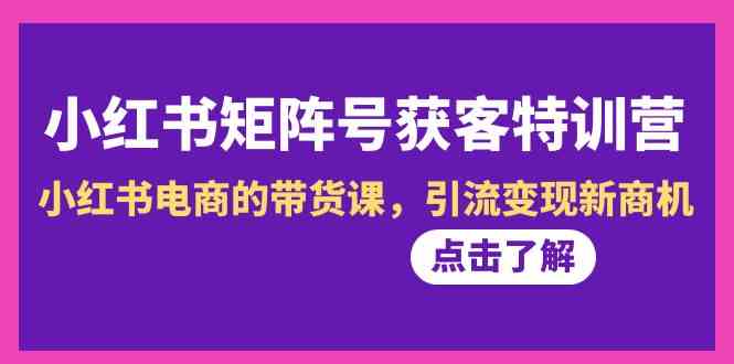 小红书矩阵号获客特训营-第10期，小红书电商的带货课，引流变现新商机跨境课程-外贸教程-精品网课-电商运营课库课堂