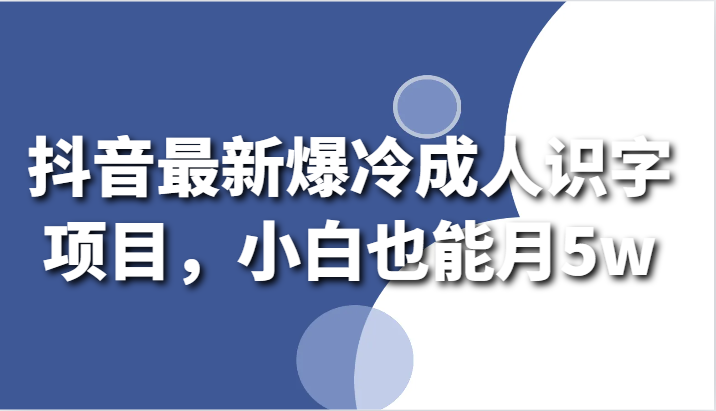 抖音最新爆冷成人识字项目，小白也能月5w跨境课程-外贸教程-精品网课-电商运营课库课堂