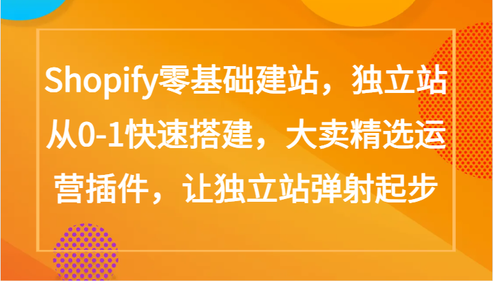 Shopify零基础建站，独立站从0-1快速搭建，大卖精选运营插件，让独立站弹射起步跨境课程-外贸教程-精品网课-电商运营课库课堂