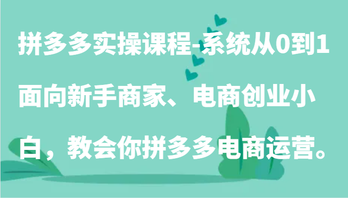 拼多多实操课程-系统从0到1，面向新手商家、电商创业小白，教会你拼多多电商运营。跨境课程-外贸教程-精品网课-电商运营课库课堂
