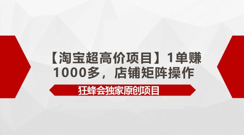 【淘宝超高价项目】1单赚1000多，店铺矩阵操作跨境课程-外贸教程-精品网课-电商运营课库课堂