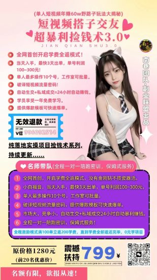 单人短视频年赚60w野路子玩法大揭秘(短视频搭子交友超暴利捡钱术3.0)跨境课程-外贸教程-精品网课-电商运营课库课堂