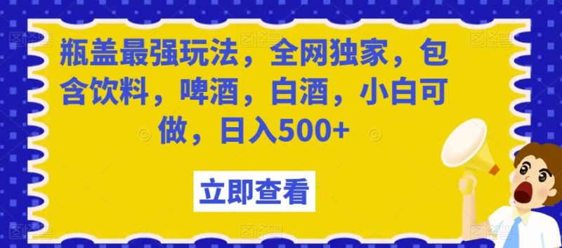 瓶盖最强玩法，全网独家，包含饮料，啤酒，白酒，小白可做，日入500+【揭秘】跨境课程-外贸教程-精品网课-电商运营课库课堂