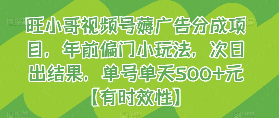 旺小哥视频号薅广告分成项目，年前偏门小玩法，次日出结果，单号单天500+元【有时效性】跨境课程-外贸教程-精品网课-电商运营课库课堂