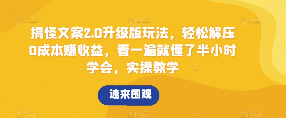 搞怪文案2.0升级版玩法，轻松解压0成本赚收益，看一遍就懂了半小时学会，实操教学【揭秘】跨境课程-外贸教程-精品网课-电商运营课库课堂