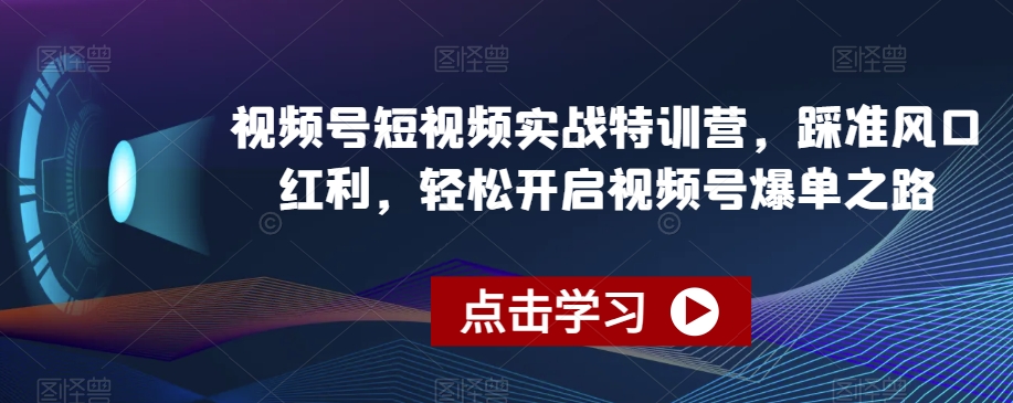 视频号短视频实战特训营，踩准风口红利，轻松开启视频号爆单之路跨境课程-外贸教程-精品网课-电商运营课库课堂