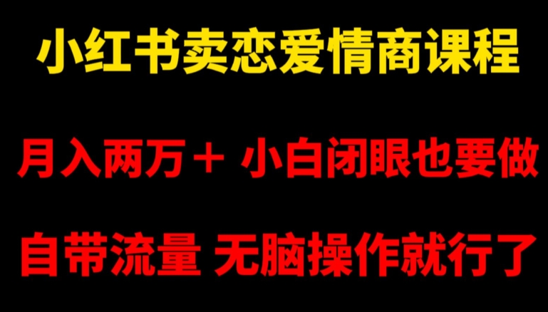 小红书卖恋爱情商课程，月入两万＋，小白闭眼也要做，自带流量，无脑操作就行了【揭秘】跨境课程-外贸教程-精品网课-电商运营课库课堂