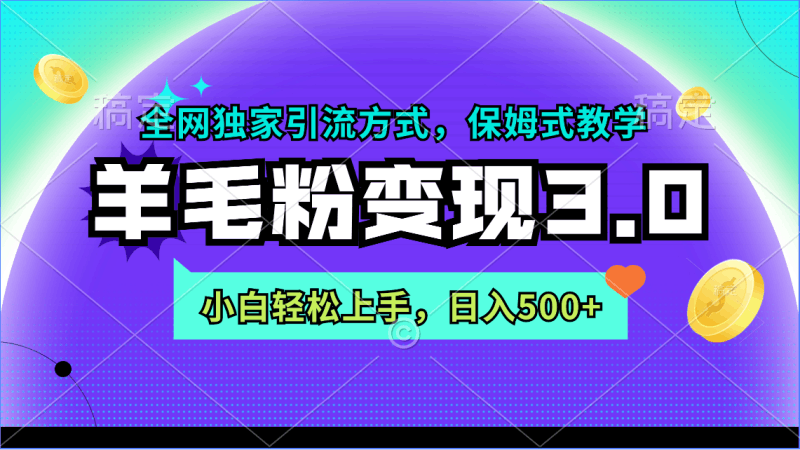 羊毛粉变现3.0 全网独家引流方式，小白轻松上手，日入500+跨境课程-外贸教程-精品网课-电商运营课库课堂
