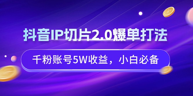 抖音IP切片2.0爆单打法，千粉账号5W收益，小白必备跨境课程-外贸教程-精品网课-电商运营课库课堂