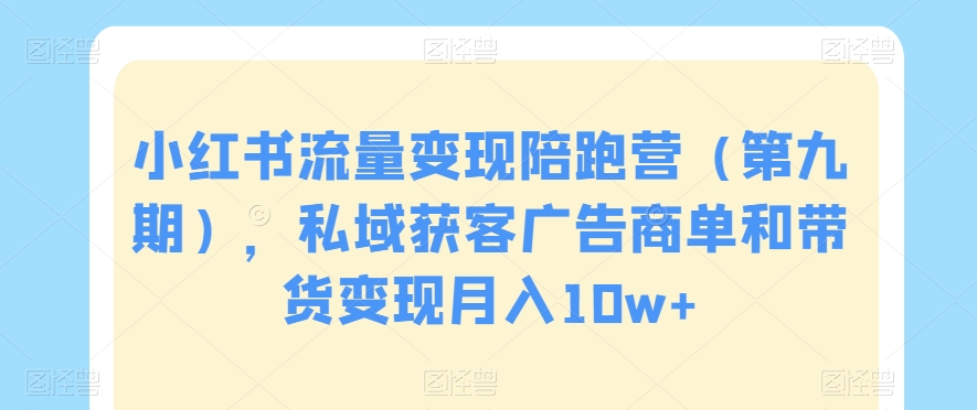 小红书流量变现陪跑营（第九期），私域获客广告商单和带货变现月入10w+跨境课程-外贸教程-精品网课-电商运营课库课堂