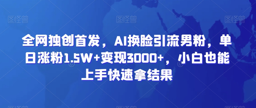 全网独创首发，AI换脸引流男粉，单日涨粉1.5W+变现3000+，小白也能上手快速拿结果跨境课程-外贸教程-精品网课-电商运营课库课堂