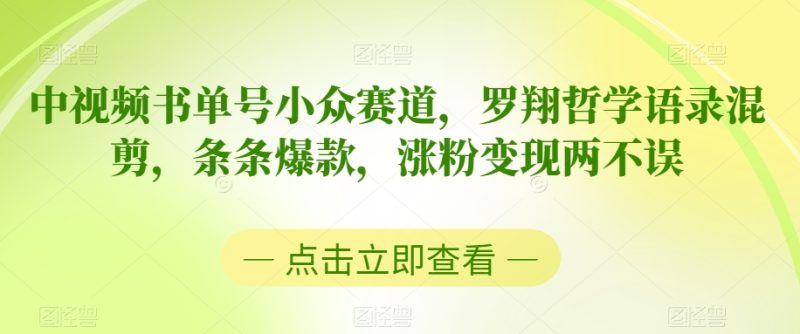 中视频书单号小众赛道，罗翔哲学语录混剪，条条爆款，涨粉变现两不误跨境课程-外贸教程-精品网课-电商运营课库课堂