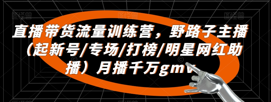 直播带货流量训练营，​野路子主播（起新号/专场/打榜/明星网红助播）月播千万gmv跨境课程-外贸教程-精品网课-电商运营课库课堂