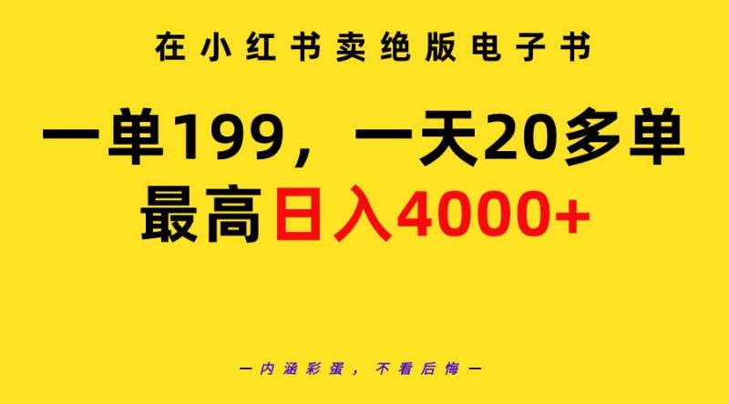 在小红书卖绝版电子书，一单199 一天最多搞20多单，最高日入4000+教程+资料跨境课程-外贸教程-精品网课-电商运营课库课堂