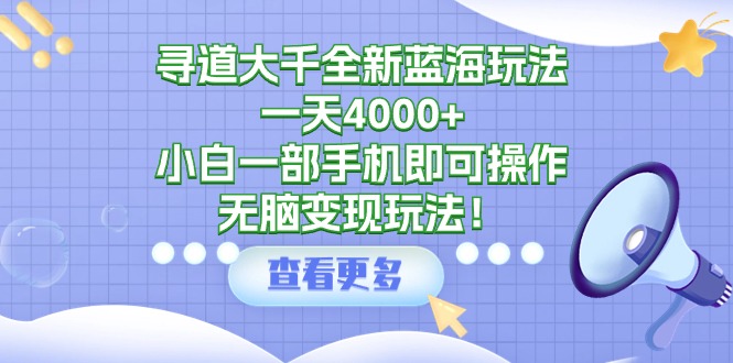 寻道大千全新蓝海玩法，一天4000+，小白一部手机即可操作，无脑变现玩法！跨境课程-外贸教程-精品网课-电商运营课库课堂