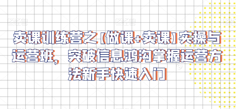卖课训练营之【做课+卖课】实操与运营班，突破信息鸿沟掌握运营方法新手快速入门跨境课程-外贸教程-精品网课-电商运营课库课堂