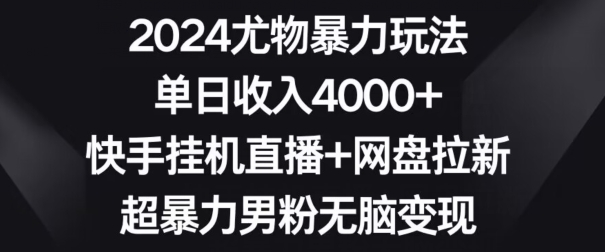 2024尤物暴力玩法，单日收入4000+，快手挂机直播+网盘拉新，超暴力男粉无脑变现跨境课程-外贸教程-精品网课-电商运营课库课堂