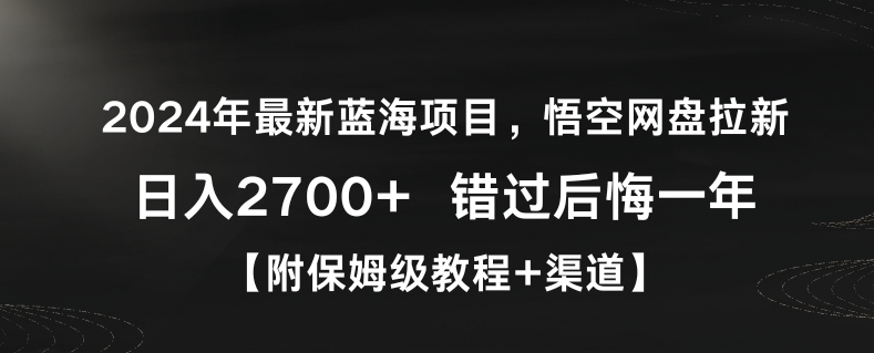 2024年最新蓝海项目，悟空网盘拉新，日入2700+错过后悔一年【附保姆级教程+渠道】跨境课程-外贸教程-精品网课-电商运营课库课堂