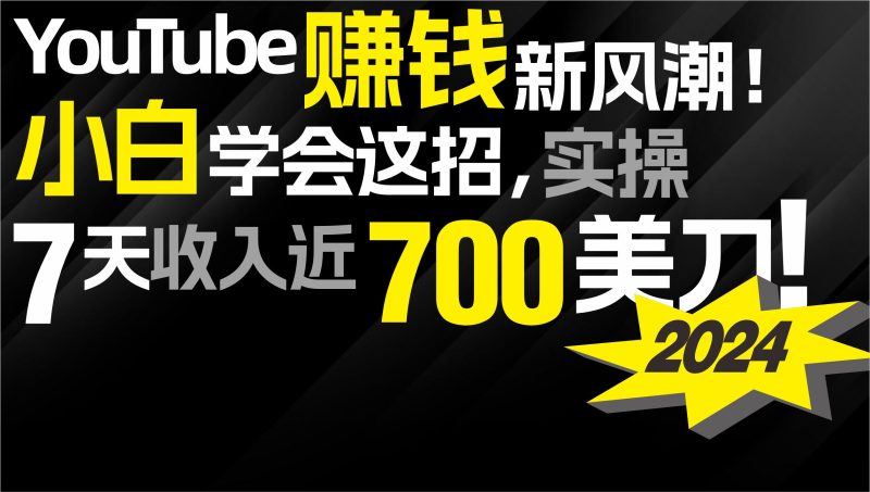 2024 YouTube赚钱新风潮！小白学会这招，7天收入近7百美金！跨境课程-外贸教程-精品网课-电商运营课库课堂