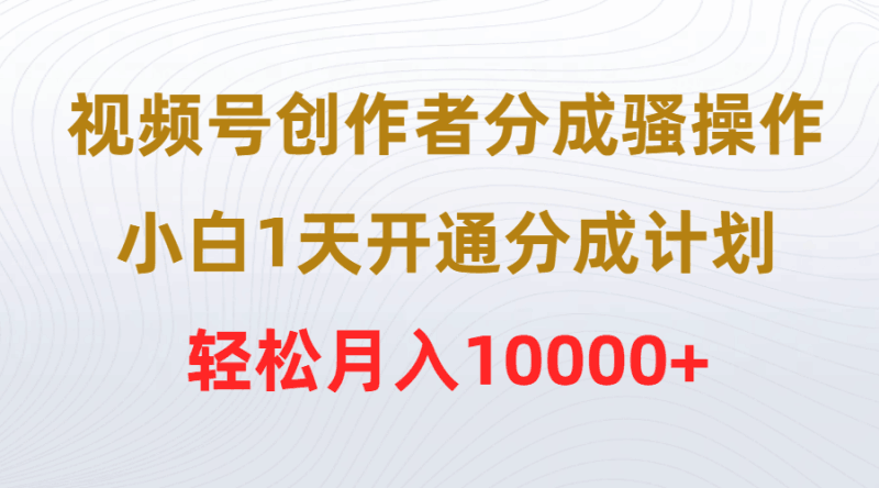 视频号创作者分成骚操作，小白1天开通分成计划，轻松月入10000+跨境课程-外贸教程-精品网课-电商运营课库课堂