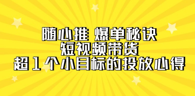 随心推 爆单秘诀，短视频带货-超1个小目标的投放心得（7节视频课）跨境课程-外贸教程-精品网课-电商运营课库课堂