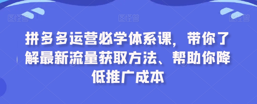 拼多多运营必学体系课，带你了解最新流量获取方法、帮助你降低推广成本跨境课程-外贸教程-精品网课-电商运营课库课堂