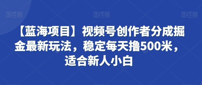 【蓝海项目】视频号创作者分成掘金最新玩法，稳定每天撸500米，适合新人小白跨境课程-外贸教程-精品网课-电商运营课库课堂
