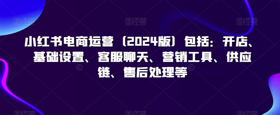小红书电商运营（2024版）包括：开店、基础设置、客服聊天、营销工具、供应链、售后处理等跨境课程-外贸教程-精品网课-电商运营课库课堂