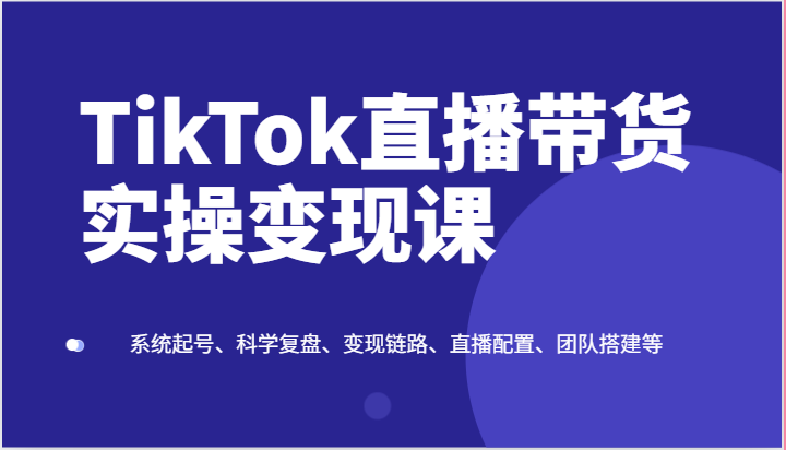 TikTok直播带货实操变现课：系统起号、科学复盘、变现链路、直播配置、团队搭建等跨境课程-外贸教程-精品网课-电商运营课库课堂