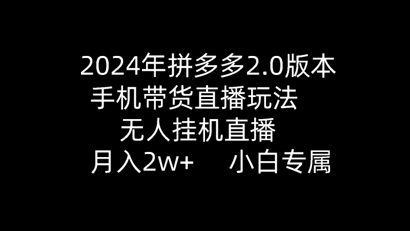 2024年拼多多2.0版本,手机带货直播玩法,无人挂机直播, 月入2w+, 小…跨境课程-外贸教程-精品网课-电商运营课库课堂