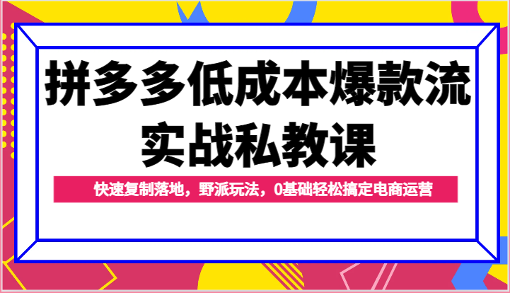 拼多多低成本爆款流实战私教课，快速复制落地，野派玩法，0基础轻松搞定电商运营跨境课程-外贸教程-精品网课-电商运营课库课堂