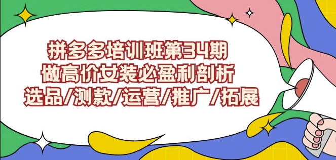 拼多多培训班第34期：做高价女装必盈利剖析选品/测款/运营/推广/拓展跨境课程-外贸教程-精品网课-电商运营课库课堂
