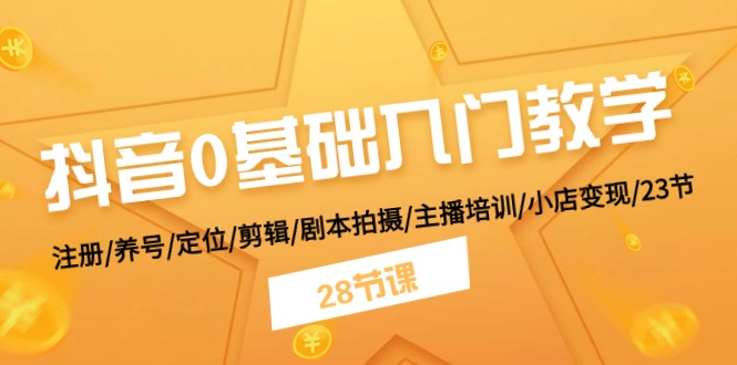 抖音0基础入门教学 注册/养号/定位/剪辑/剧本拍摄/主播培训/小店变现/28节跨境课程-外贸教程-精品网课-电商运营课库课堂
