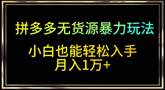 拼多多无货源暴力玩法，全程干货，小白也能轻松入手，月入1万+跨境课程-外贸教程-精品网课-电商运营课库课堂