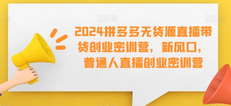2024拼多多无货源直播带货创业密训营，新风口，普通人直播创业密训营跨境课程-外贸教程-精品网课-电商运营课库课堂