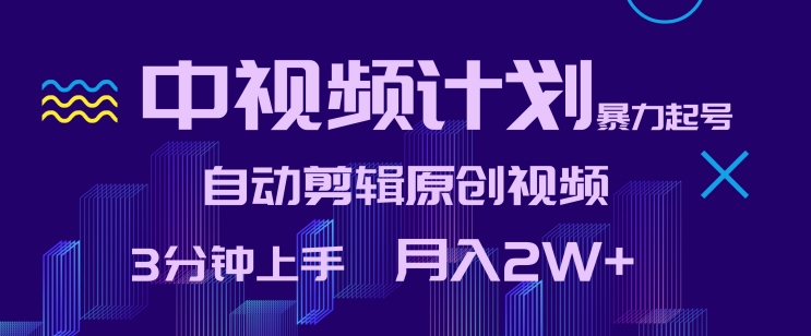 中视频计划暴力起号，自动剪辑原创视频，3分钟上手，月入2W+跨境课程-外贸教程-精品网课-电商运营课库课堂