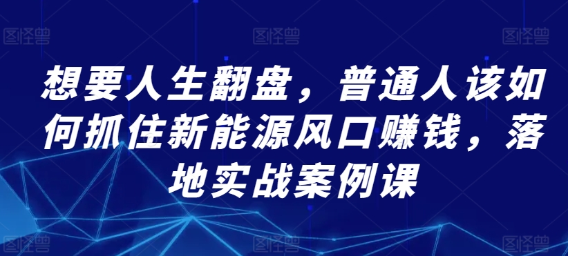 想要人生翻盘，普通人该如何抓住新能源风口赚钱，落地实战案例课跨境课程-外贸教程-精品网课-电商运营课库课堂