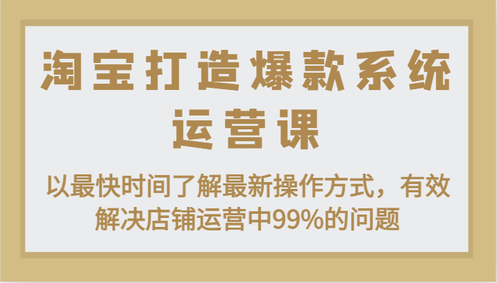 淘宝打造爆款系统运营课：以最快时间了解最新操作方式，有效解决店铺运营中99%的问题跨境课程-外贸教程-精品网课-电商运营课库课堂