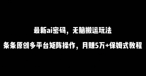 最新ai流量密码，傻瓜式搬运玩法，条条原创，多平台矩阵操作，月赚5万+保姆式教程跨境课程-外贸教程-精品网课-电商运营课库课堂