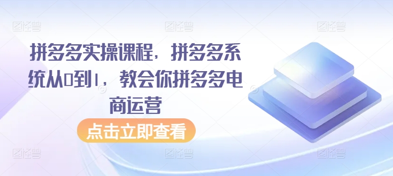 拼多多实操课程，拼多多系统从0到1，教会你拼多多电商运营跨境课程-外贸教程-精品网课-电商运营课库课堂