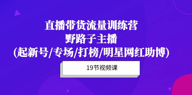 直播带货流量特训营，野路子主播(起新号/专场/打榜/明星网红助博)19节课跨境课程-外贸教程-精品网课-电商运营课库课堂
