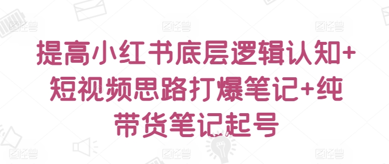 提高小红书底层逻辑认知+短视频思路打爆笔记+纯带货笔记起号跨境课程-外贸教程-精品网课-电商运营课库课堂
