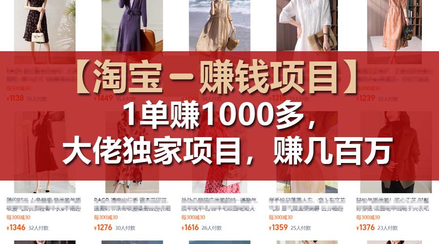 【淘宝赚钱项目】1单可赚1000多，大佬独家项目，年赚几百万跨境课程-外贸教程-精品网课-电商运营课库课堂