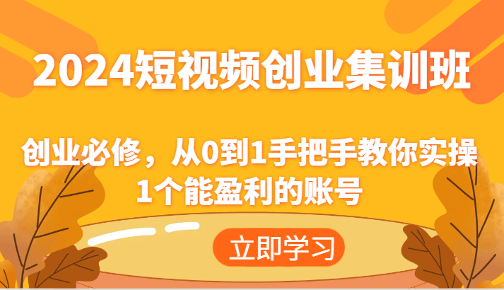 2024短视频创业集训班：创业必修，从0到1手把手教你实操1个能盈利的账号跨境课程-外贸教程-精品网课-电商运营课库课堂