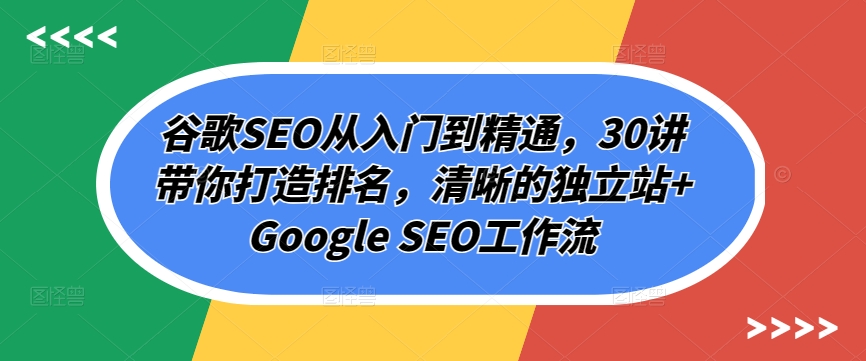 谷歌SEO从入门到精通，30讲带你打造排名，清晰的独立站+Google SEO工作流跨境课程-外贸教程-精品网课-电商运营课库课堂